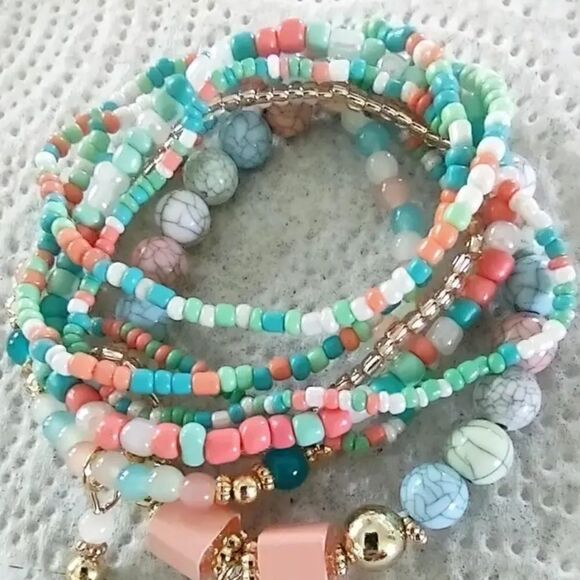 Stackable Bead Bracelets Ladies Stretch Multilayer Bracelet Set - Multicolor - Picture 9 of 12